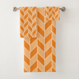 Modernes Orange Peach Herringbone Zickzack Muster Badhandtuch Set