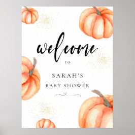 Modernes Orange Pumpkin Baby Dusche Begrüßungszeic Poster