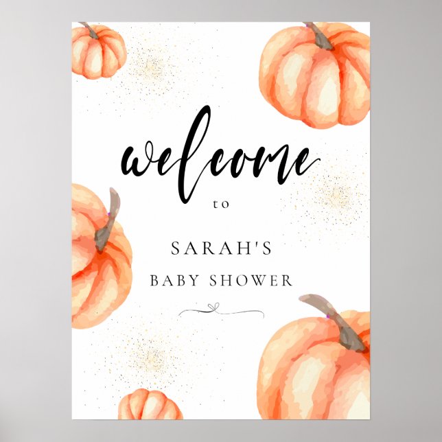 Modernes Orange Pumpkin Baby Dusche Begrüßungszeic Poster (Vorne)