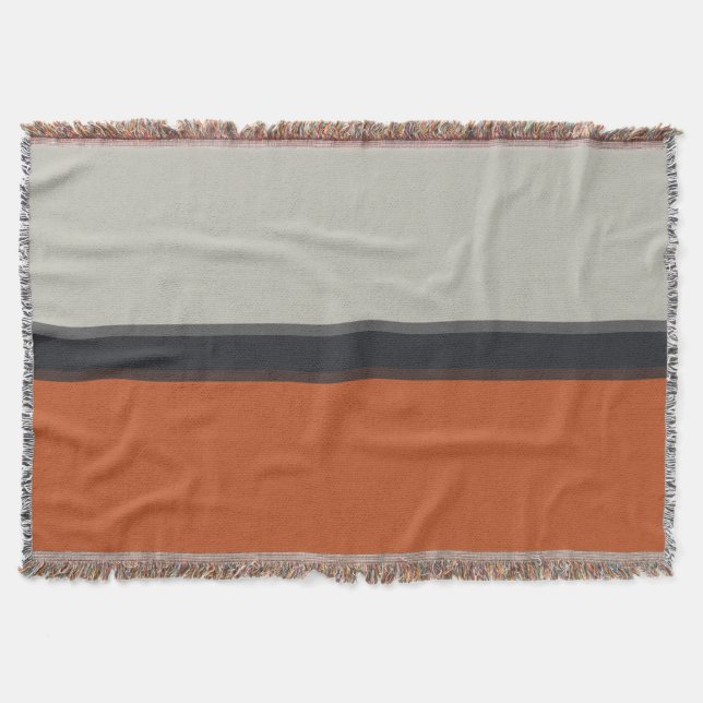 Modernes Orange Red Silver Gray Strip Muster Decke (Vorderseite)
