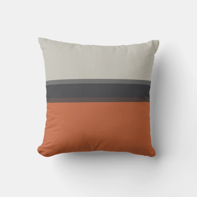 Modernes Orange Red Silver Gray Strip Muster Kissen (Vorderseite)
