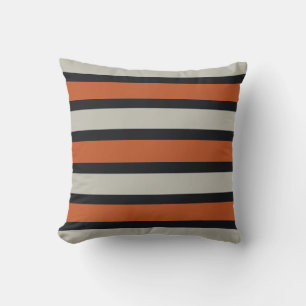 Modernes Orange Red Silver Gray Strip Muster Kissen