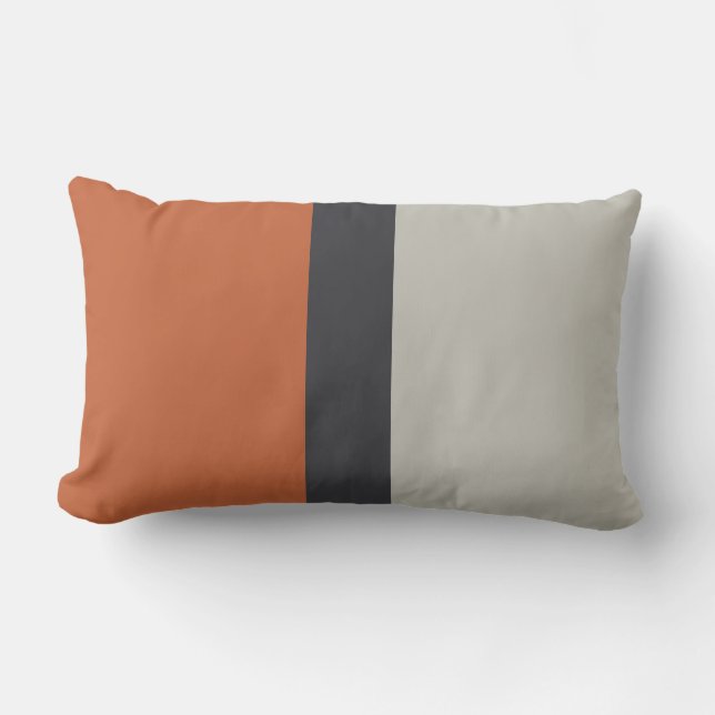 Modernes Orange Red Silver Gray Strip Muster Kissen Für Draußen (Vorderseite)