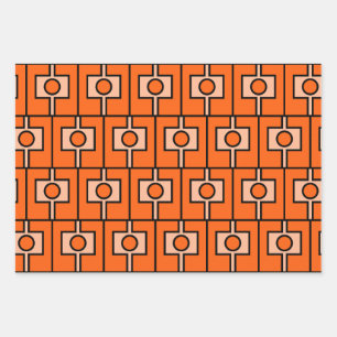 Modernes Orange Rektangel Geometrie Mitte des Jahr Geschenkpapier Set