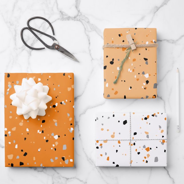 Modernes Orange Terrazzo Muster Geschenkpapier Set (Vorderseite)