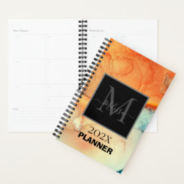 Modernes Orange- und Blaumarmormonogramm Planer