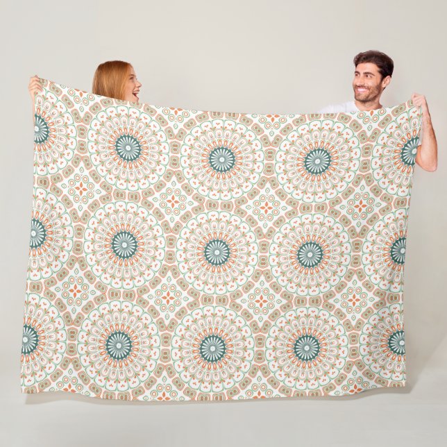 Modernes Orange- und Green-Mandala-Muster Fleecedecke (Beispiel)