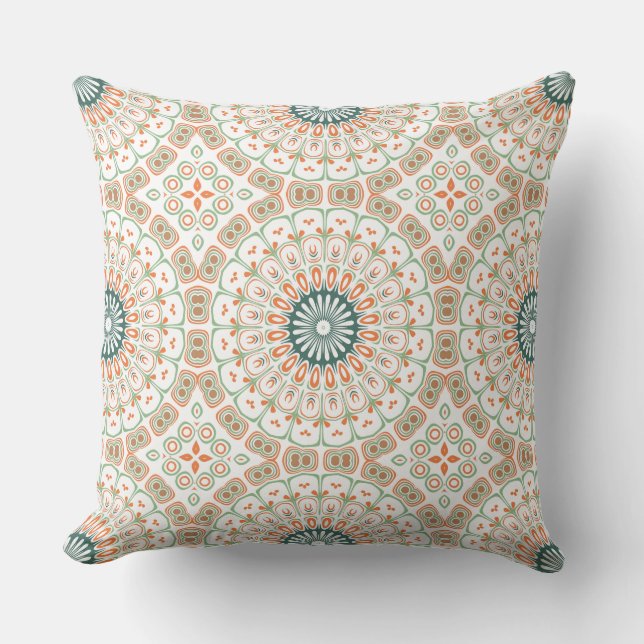 Modernes Orange- und Green-Mandala-Muster Kissen (Vorderseite)