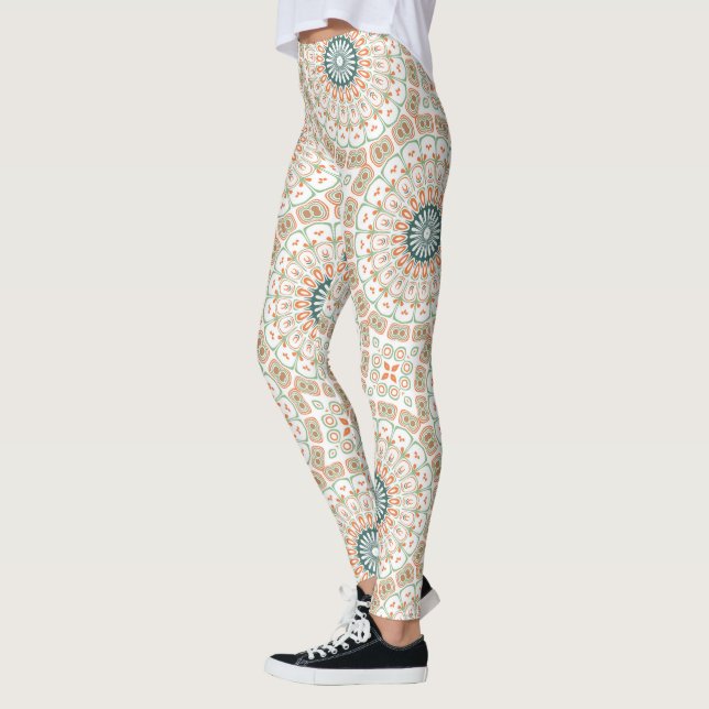 Modernes Orange- und Green-Mandala-Muster Leggings (Links)