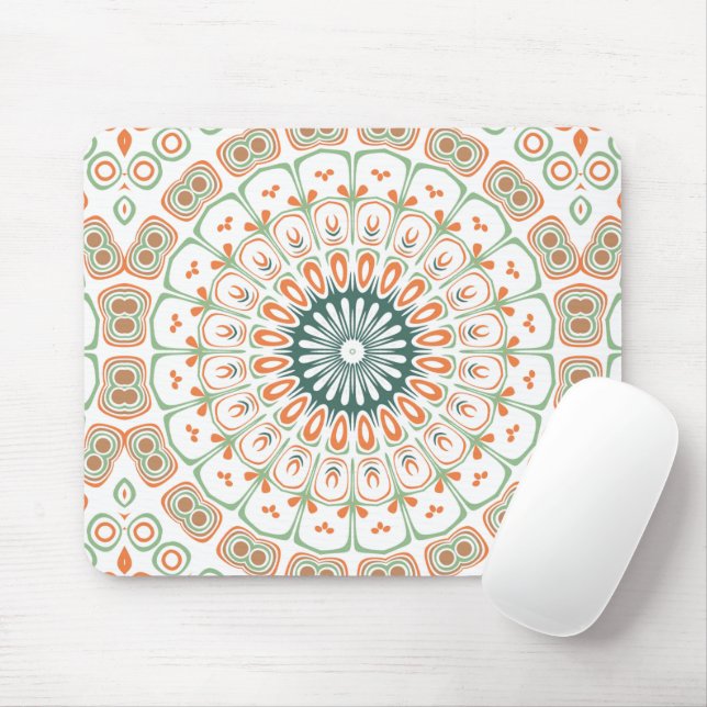 Modernes Orange- und Green-Mandala-Muster Mousepad (Mit Mouse)