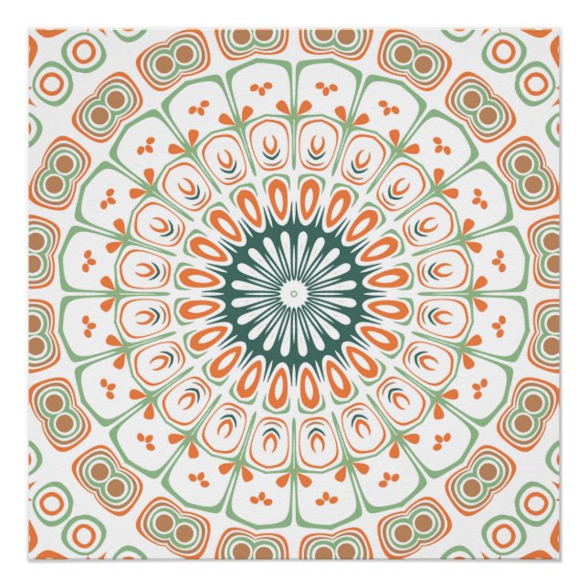 Modernes Orange- und Green-Mandala-Muster Poster (Vorderseite)