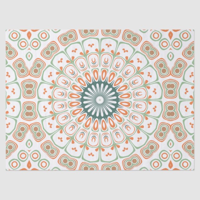 Modernes Orange- und Green-Mandala-Muster Seidenpapier (Vorderseite)