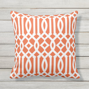 Modernes Orange- und Weiß-Trellis-Muster Kissen