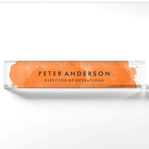 Modernes Orange Watercolor Schreibtisch Namplate Namensplakette