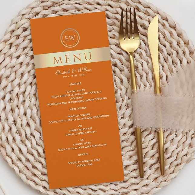 Modernes Orange Wedding Menu Menükarte (Von Creator hochgeladen)