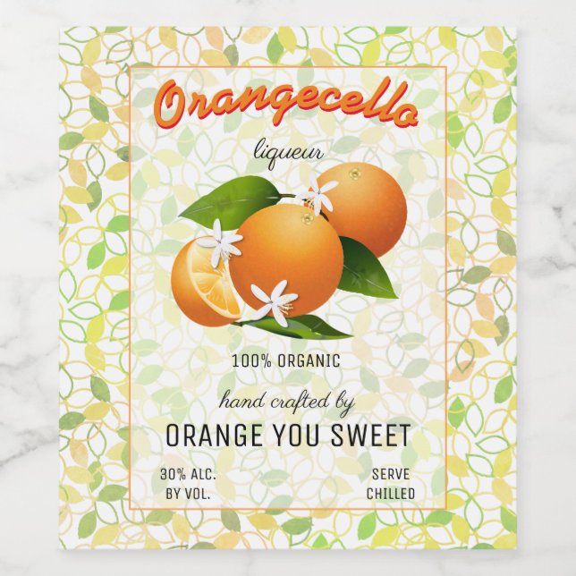 Modernes Orangecello Flaschenetikett Weinetikett (Einzelnes Label)