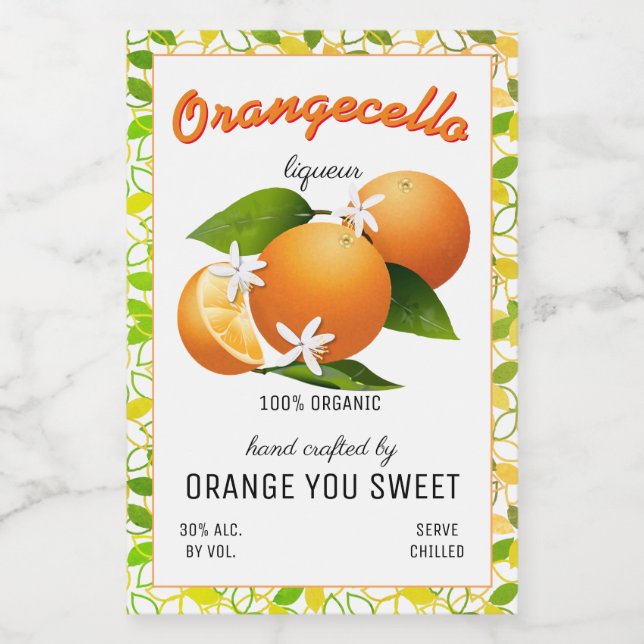 Modernes Orangecello kleines Flaschenetikett Lebensmitteletikett (Einzelnes Label)