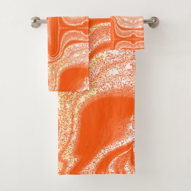 Modernes, orangefarbenes abstraktes Marmormuster Badhandtuch Set (Insitu)