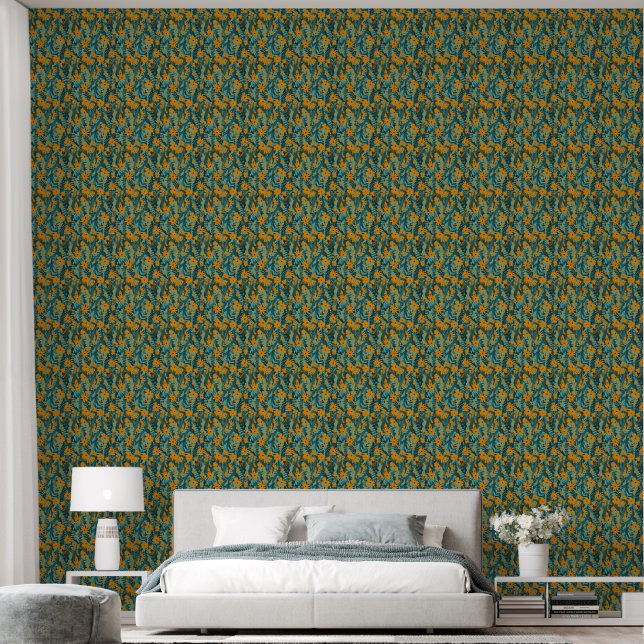 Modernes, orangefarbenes, blumengeschmücktes und t tapete (Schlafzimmer)
