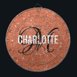 Modernes orangefarbenes Glitzer-Monogramm-Dartboar Dartscheibe<br><div class="desc">Modernes orangefarbenes Glitzer-Dartboard mit weißem Typografienamen und schwarzem Monogramm. Personalisieren Sie mit Name und Initial.</div>