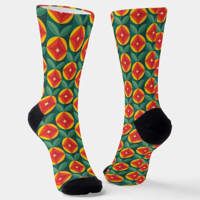 Modernes, orangefarbenes Muster aus dem Mittelalte Socken (Gewinkelt)