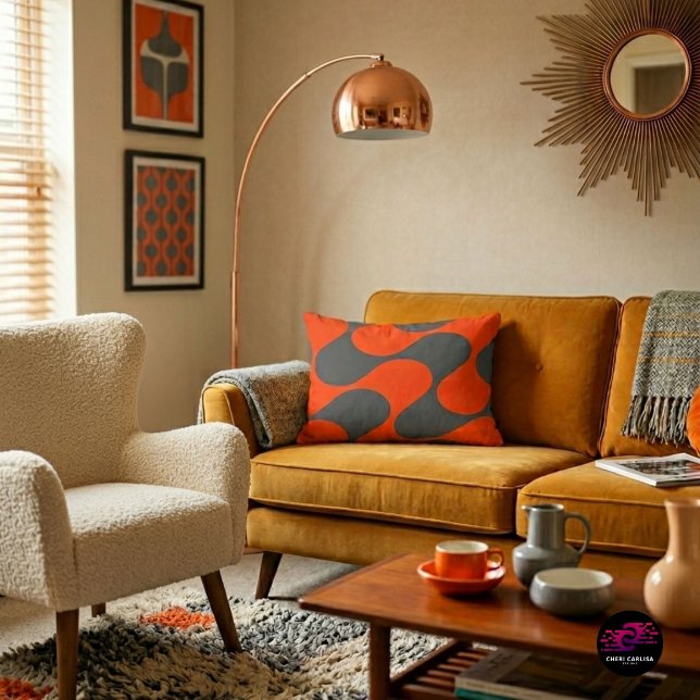Modernes, orangefarbenes und grau Abstraktes geome Dekokissen (Your sofa just found its personality.)