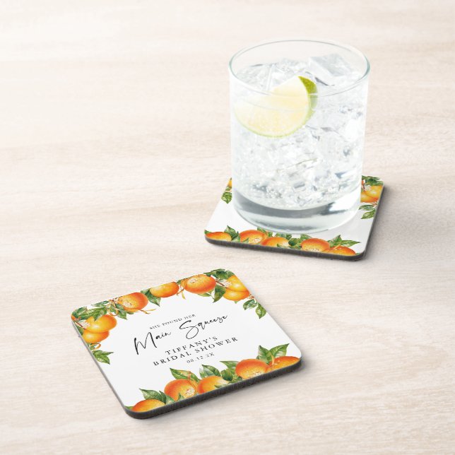 Modernes Orangen Lemon Citrus Brautparty Getränkeuntersetzer (Rechte Seite)