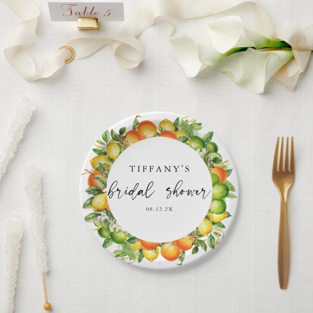 Modernes Orangen Lemon Citrus Brautparty Pappteller (Hochzeit)