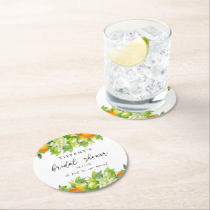 Modernes Orangen Lemon Citrus Brautparty Runder Pappuntersetzer
