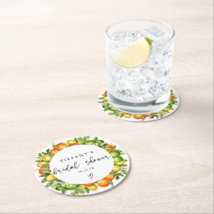 Modernes Orangen Lemon Citrus Brautparty Runder Pappuntersetzer