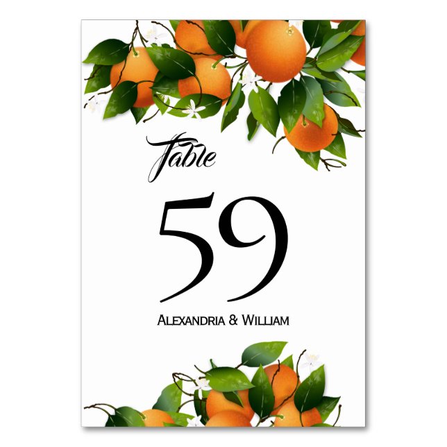 Modernes Orangenfrucht | Hochzeit Tischnummer (Vorderseite)