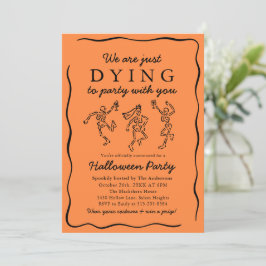 Modernes Orangenhandgezeichnetes Skelett-Halloween Einladung