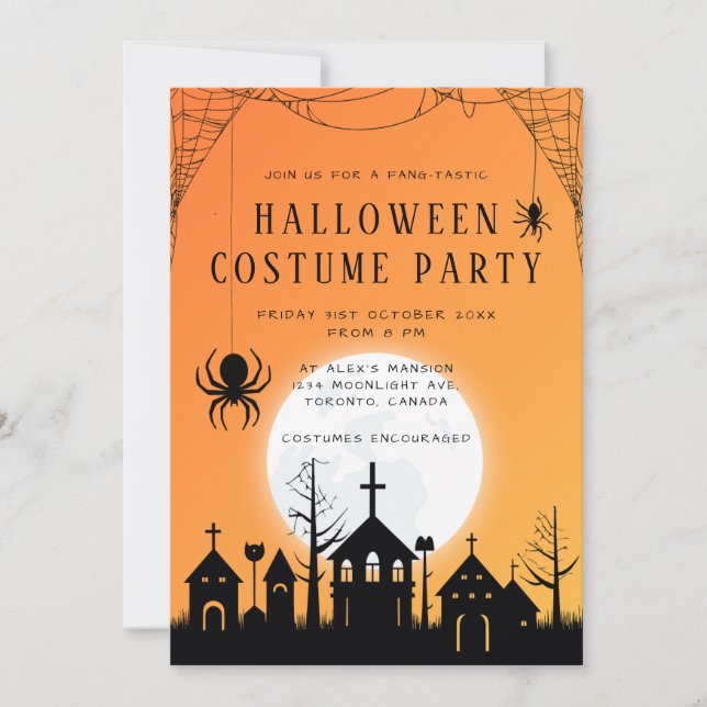 Modernes Orangenschwarzes Adult Halloween-Kostüm-P Einladung (Vorderseite)