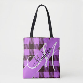 Modernes Orchid Black Kariert Tartan | Name hinzuf Tasche