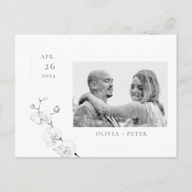 Modernes Orchids Verlobung Foto Save the Date Ankündigungspostkarte (Vorderseite)