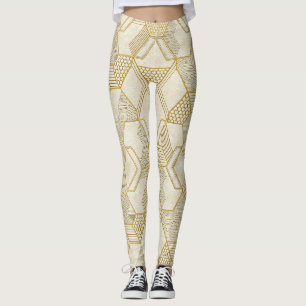 Modernes organisches Sechseckmuster   Creme und Be Leggings
