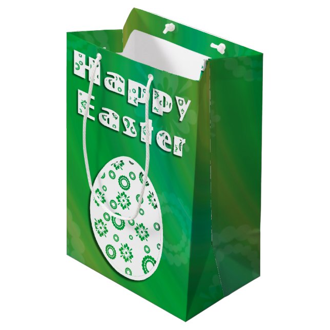 Modernes Ostereier Retro Papier Art Mittlere Geschenktüte (Vorderseite Schrägansicht)