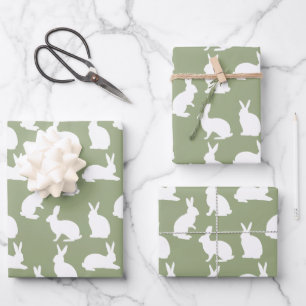 Modernes Ostern im Farbton Salbeigrün und Weiß mit Geschenkpapier Set