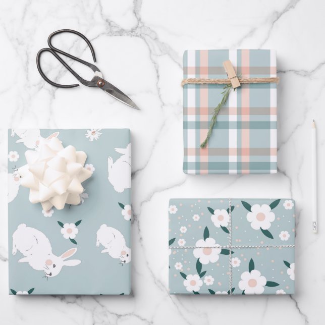 Modernes Ostersapphir, blau und rosa Set 3 Geschenkpapier Set (Vorderseite)