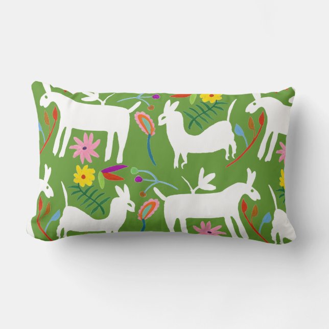 Modernes Otomi-Design | Llama Donkey Design Lendenkissen (Vorderseite)