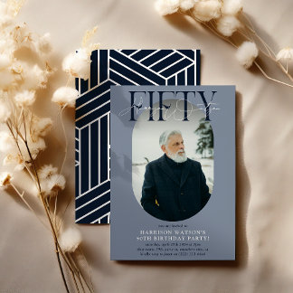 Modernes Oval Foto & Unterschrift 50. Geburtstag Einladung