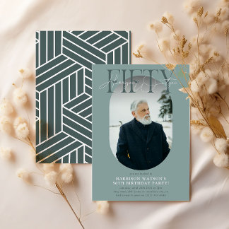 Modernes Oval Foto & Unterschrift 50. Geburtstag Einladung