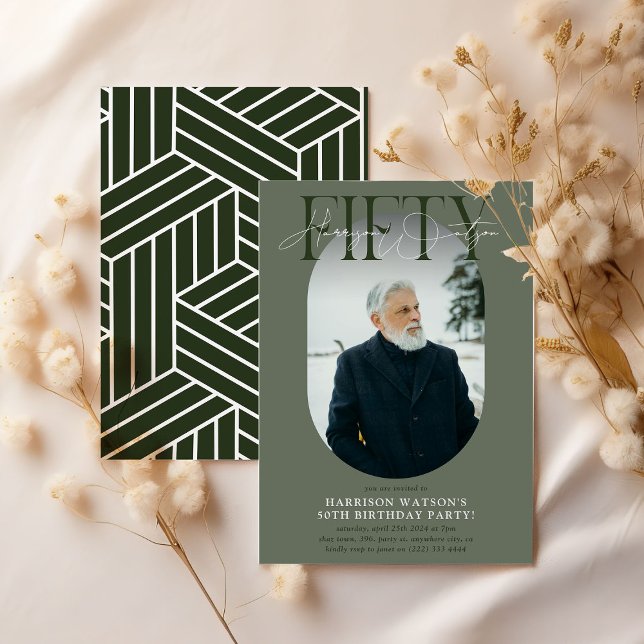 Modernes Oval Foto & Unterschrift 50. Geburtstag Einladung (Von Creator hochgeladen)