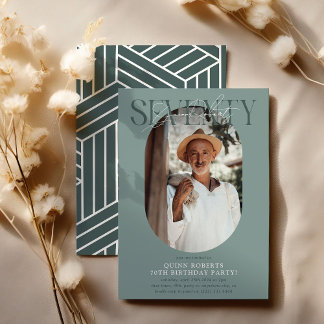 Modernes Oval Foto & Unterschrift 70. Geburtstag Einladung