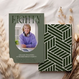 Modernes Oval Foto & Unterschrift 80. Geburtstag Einladung