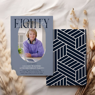 Modernes Oval Foto & Unterschrift 80. Geburtstag Einladung