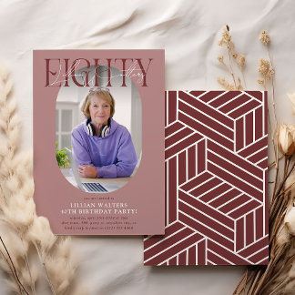 Modernes Oval Foto & Unterschrift 80. Geburtstag Einladung