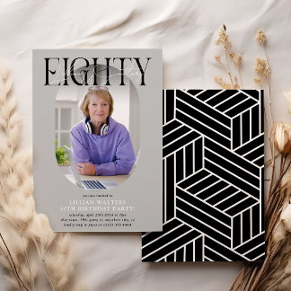 Modernes Oval Foto & Unterschrift 80. Geburtstag Einladung