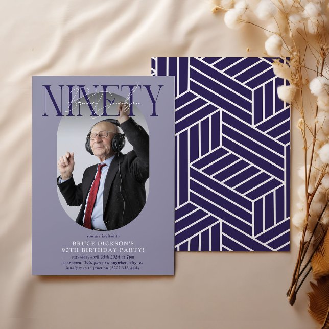 Modernes Oval Foto & Unterschrift 90. Geburtstag Einladung (Von Creator hochgeladen)