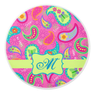 Modernes Paisley Hot Pink Monogramm Personalisiert Keramikknauf
